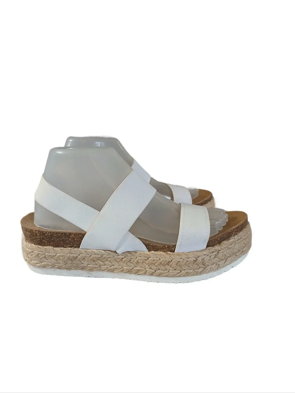 Steve Madden White Espadrille Platform Sandals Size 8.5
